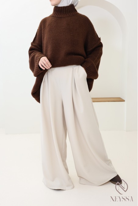 Pull oversize femme modeste en maille, idéal pour tenues hivernales