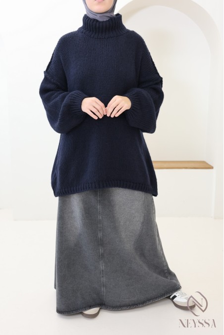 Pull oversize femme modeste en maille, idéal pour tenues hivernales