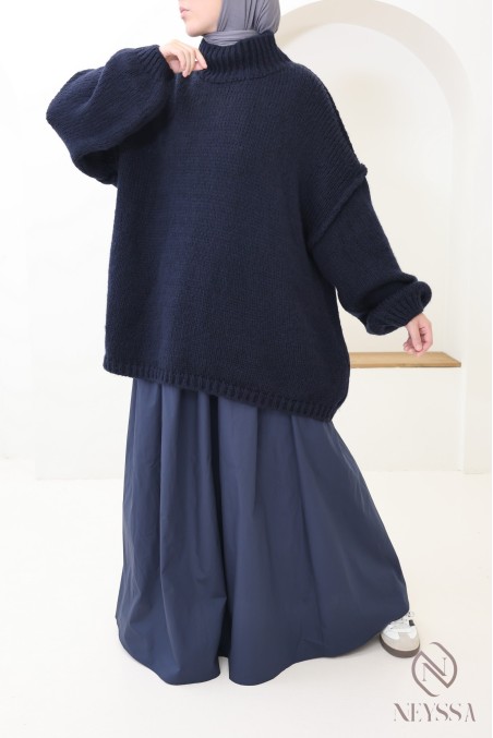Pull oversize femme modeste en maille, idéal pour tenues hivernales