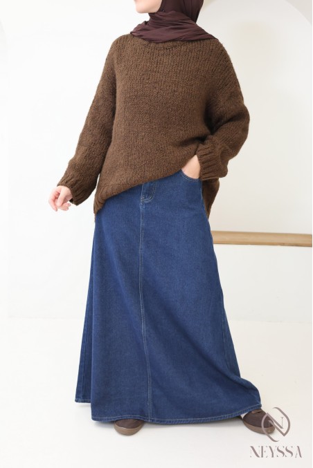 Langer Jeansrock aus 100 % Baumwolle, ohne Schlitz, dunkel