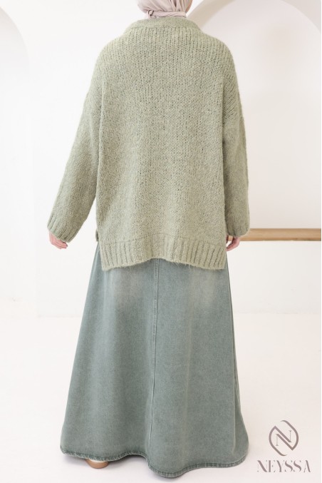 Long khaki denim skirt without slits for modest women