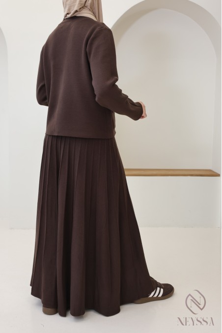 Women's cardigan + long pleated flared skirt hijabi fashion set