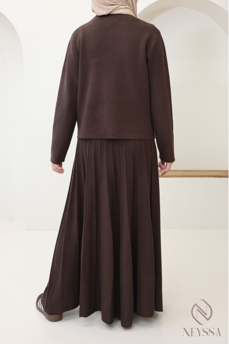 Women's cardigan + long pleated flared skirt hijabi fashion set