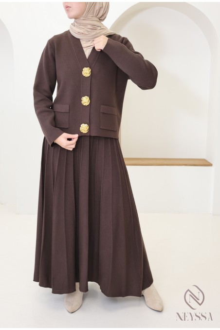 Women's cardigan + long pleated flared skirt hijabi fashion set