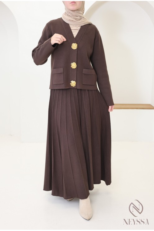 Women's cardigan + long pleated flared skirt hijabi fashion set