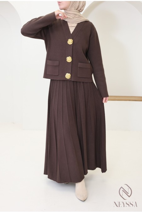 Women's cardigan + long pleated flared skirt hijabi fashion set