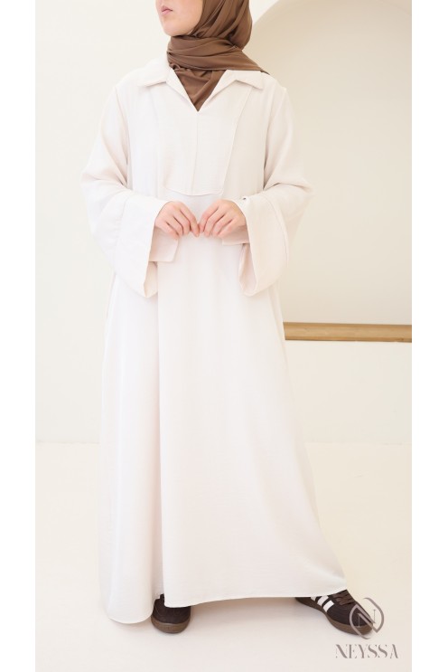 Long abaya for hijabi women, flowing fabric, shirt collar with pockets