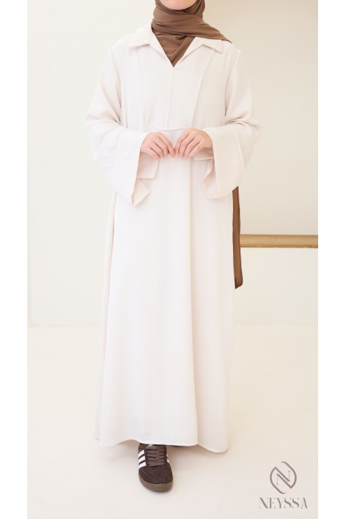 Abaya longue femme hijabi tissu fluide col chemise avec poches