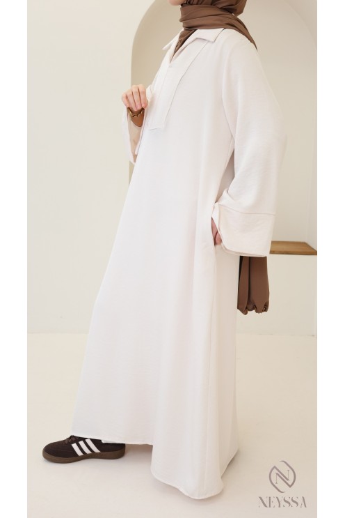 Long abaya for hijabi women, flowing fabric, shirt collar with pockets