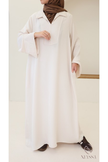 Lange, fließende Abaya für Hijabi-Frauen mit Hemdkragen und Taschen