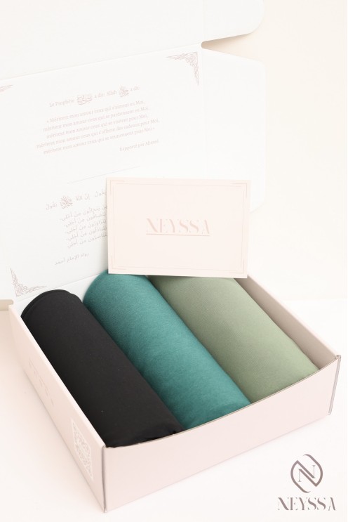 Box mit 3 Premium-Jersey-Hijabs zum Überziehen für trendbewusste Hijabi