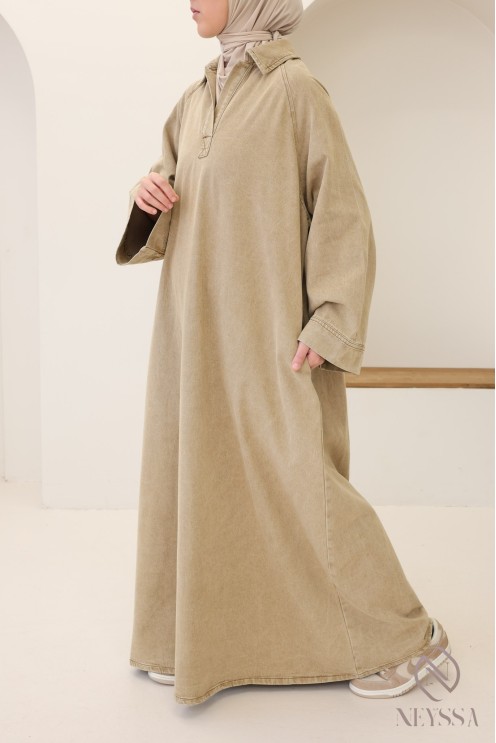 Langes Jeanskleid mit Hemdkragen, 100 % Baumwolle