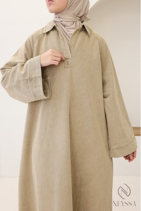 Langes Jeanskleid mit Hemdkragen, 100 % Baumwolle