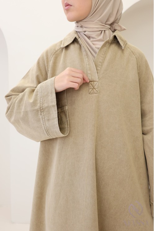 Langes Jeanskleid mit Hemdkragen, 100 % Baumwolle