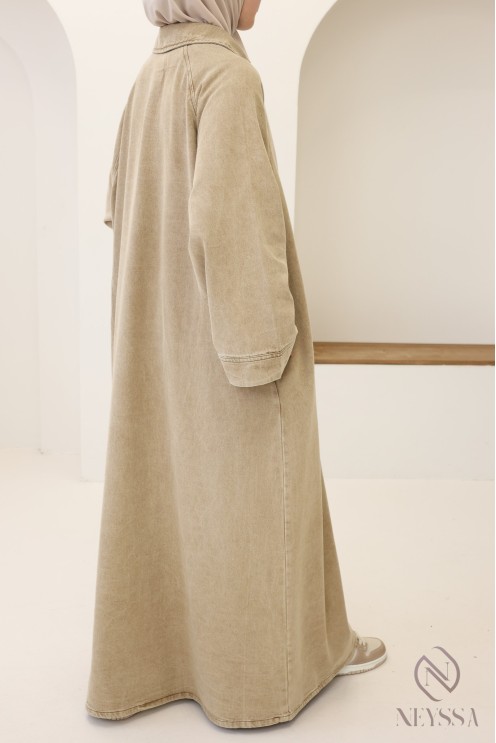 Langes Jeanskleid mit Hemdkragen, 100 % Baumwolle