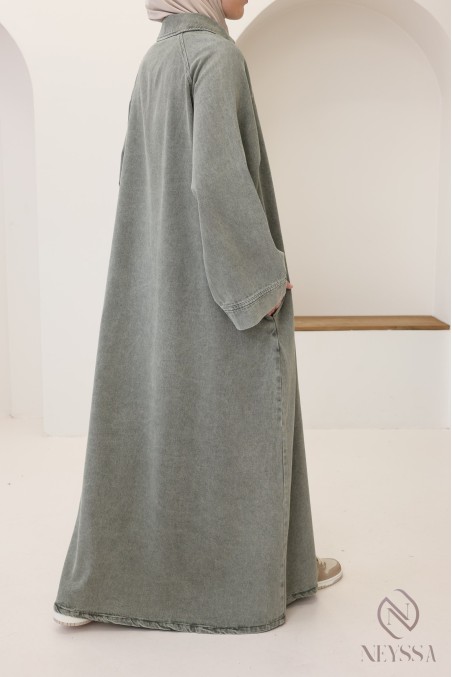 Langes Jeanskleid mit Hemdkragen, 100 % Baumwolle