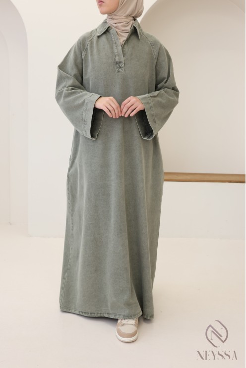 Langes Jeanskleid mit Hemdkragen, 100 % Baumwolle