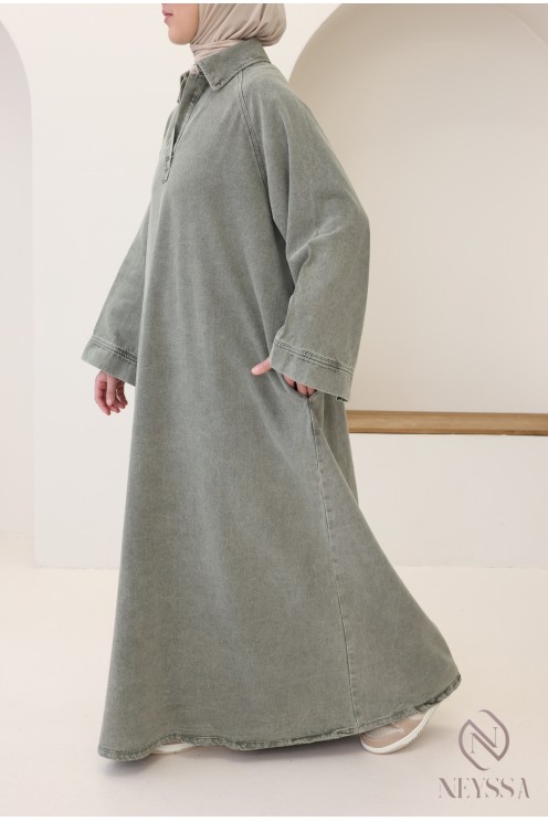 Langes Jeanskleid mit Hemdkragen, 100 % Baumwolle