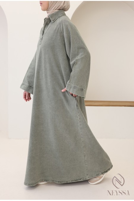 Langes Jeanskleid mit Hemdkragen, 100 % Baumwolle