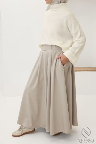 jupe longue tailleur à pinces avec poches, coupe évasée 2