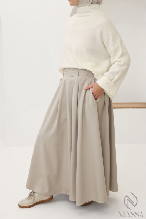 jupe longue tailleur à pinces avec poches, coupe évasée