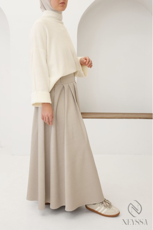 jupe longue tailleur à pinces avec poches, coupe évasée