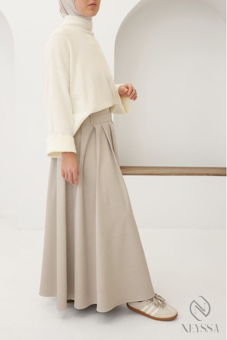 jupe longue tailleur à pinces avec poches, coupe évasée