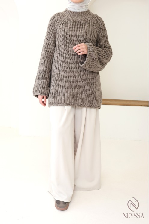 Pull oversize femme en maille, col rond, taille unique