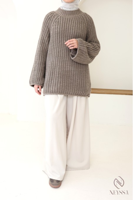 Women's oversized knit sweater, round neck, one size