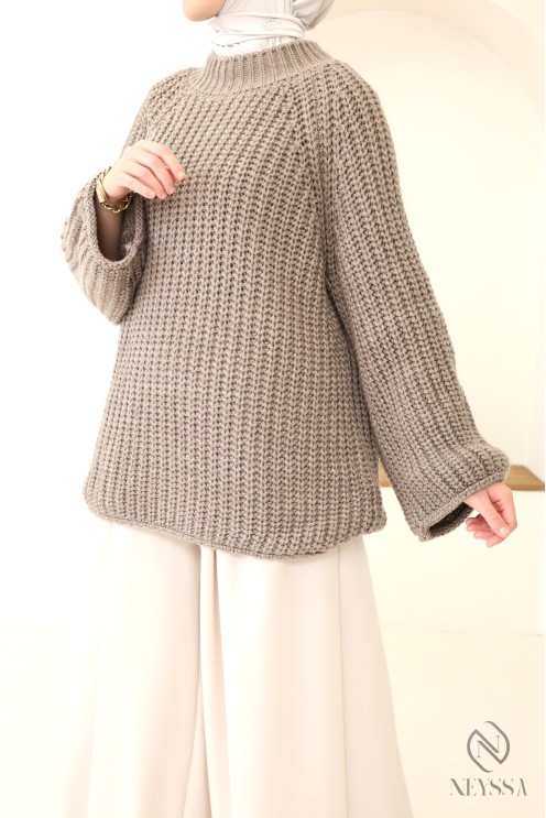 Pull oversize femme en maille, col rond, taille unique