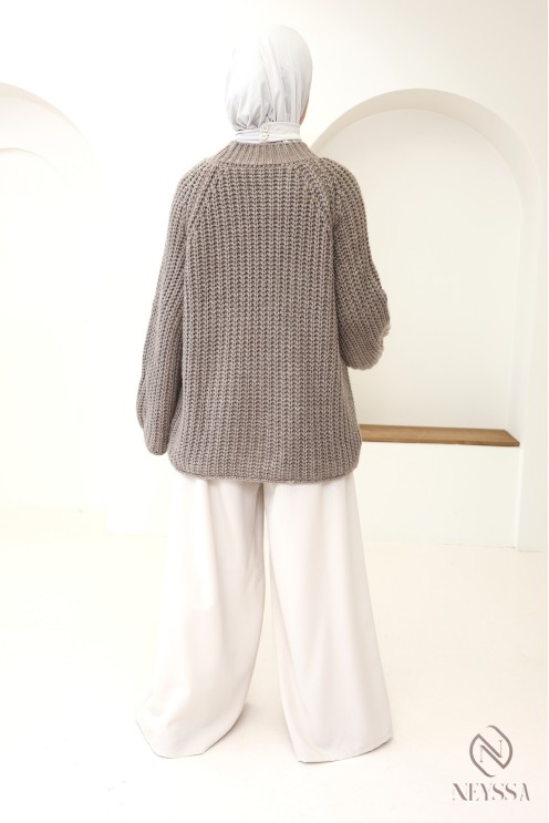 Pull oversize femme en maille, col rond, taille unique