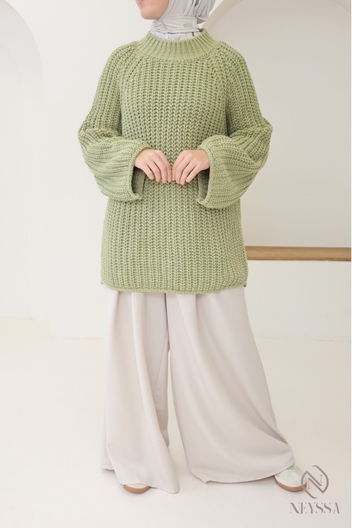 Women's oversized knit sweater, round neck, one size