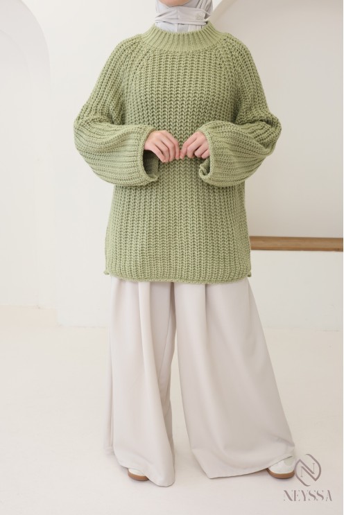 Women's oversized knit sweater, round neck, one size