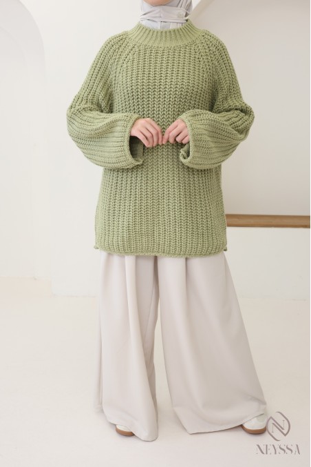 Pull oversize femme en maille, col rond, taille unique