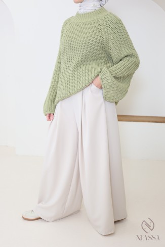 Pull oversize femme en maille, col rond, taille unique