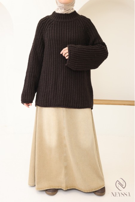 Women's oversized knit sweater, round neck, one size