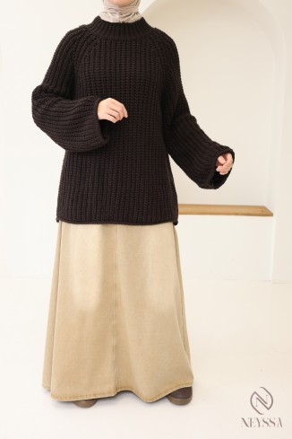 Pull oversize femme en maille, col rond, taille unique 2