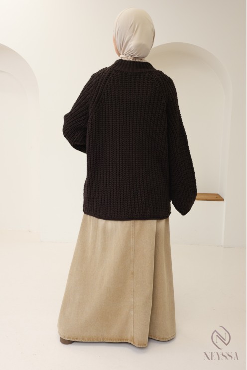 Pull oversize femme en maille, col rond, taille unique