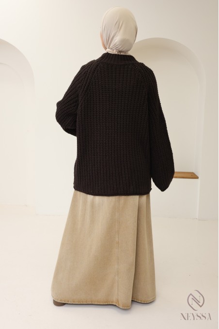 Pull oversize femme en maille, col rond, taille unique