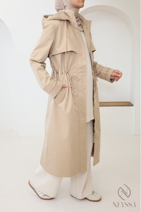 Longue parka à capuche femme modeste, intérieur fourrure