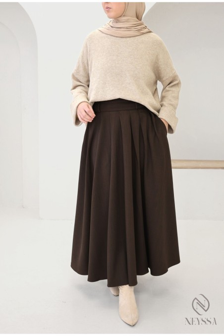 jupe longue tailleur à pinces avec poches, coupe évasée