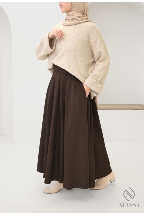 jupe longue tailleur à pinces avec poches, coupe évasée