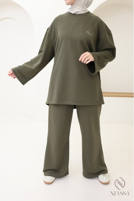 Cotton loose-fitting pants set with oversized long-sleeved T-shirt