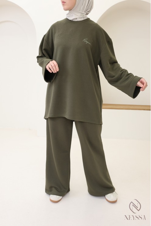 Cotton loose-fitting pants set with oversized long-sleeved T-shirt