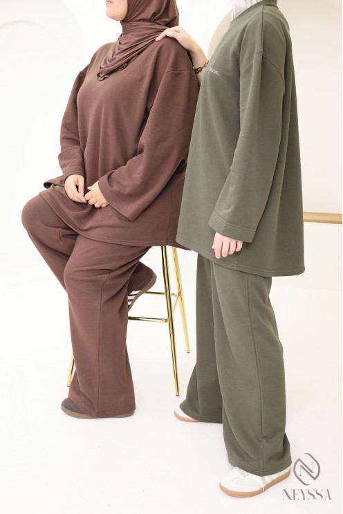 Cotton loose-fitting pants set with oversized long-sleeved T-shirt