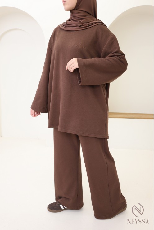 Ensemble 2 pièces pantalon + t-shirt manches longues femme hijabi