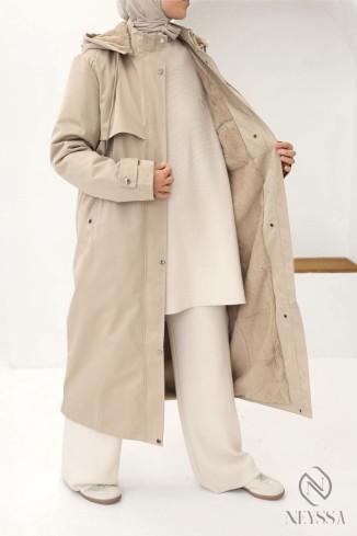 Longue parka à capuche femme modeste, intérieur fourrure