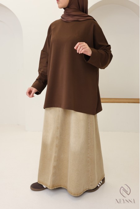 Oversize-Langarm-T-Shirt aus 100 % Baumwolle von Neyssa