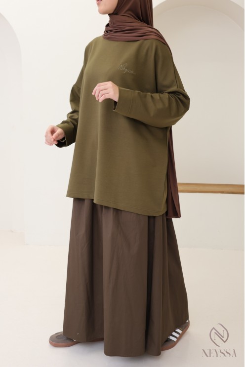 T-shirt kaki en coton oversize pour femme hijabi tendance