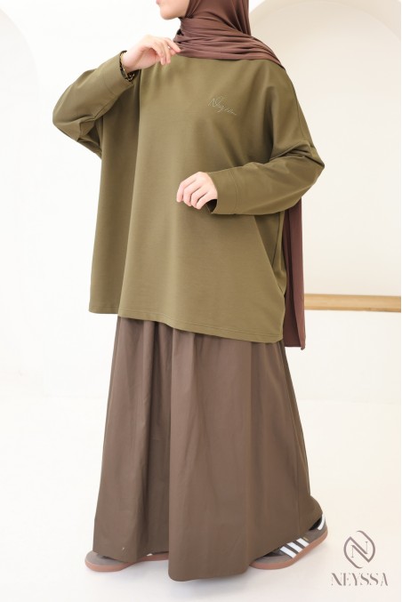 T-shirt kaki en coton oversize pour femme hijabi tendance